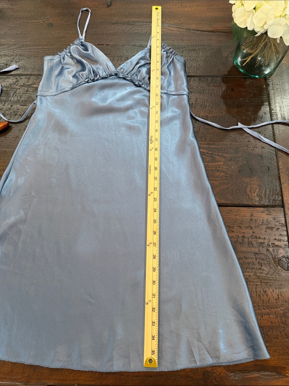 Vera Wang Blue Satin Slip Dress Small Ruffle Coquette Y2K Delicate Feminine - Picture 8 of 12
